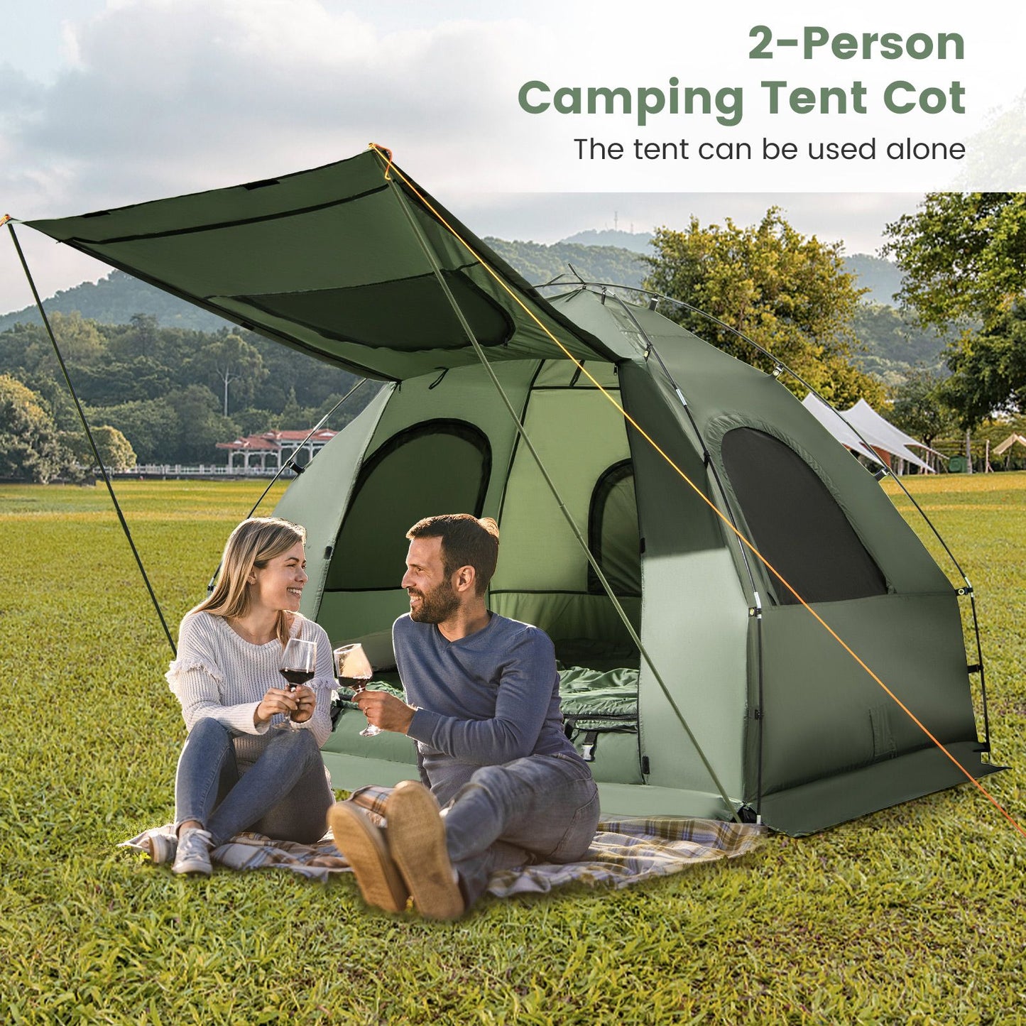 Ultimate Camping Combo!  2 Person Camping Tent, Cot Folding Camping Bed with Sleeping Bag.