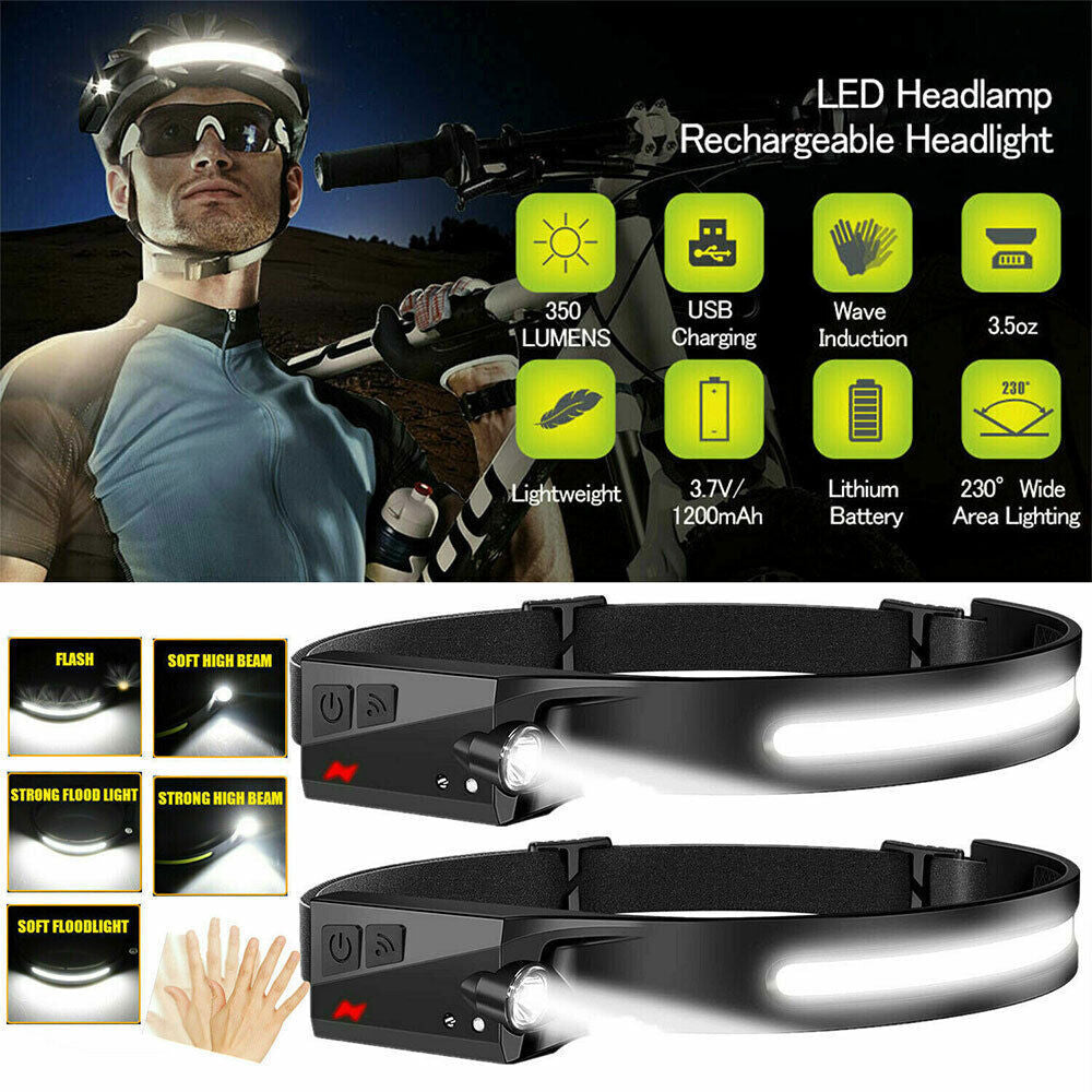 2X Waterproof COB Headlamp Night Buddy LED Motion Sensor Head Torch Headlight