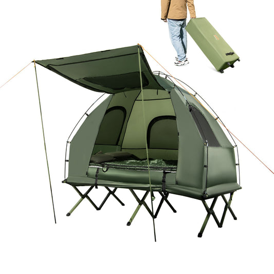 2-Person Camping Tent Cot Folding Camping Bed with Sleeping Bag